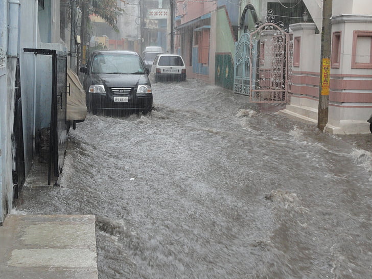 inundació, l'aigua, carrer, desastre, d'emergència, les inundacions, cotxe