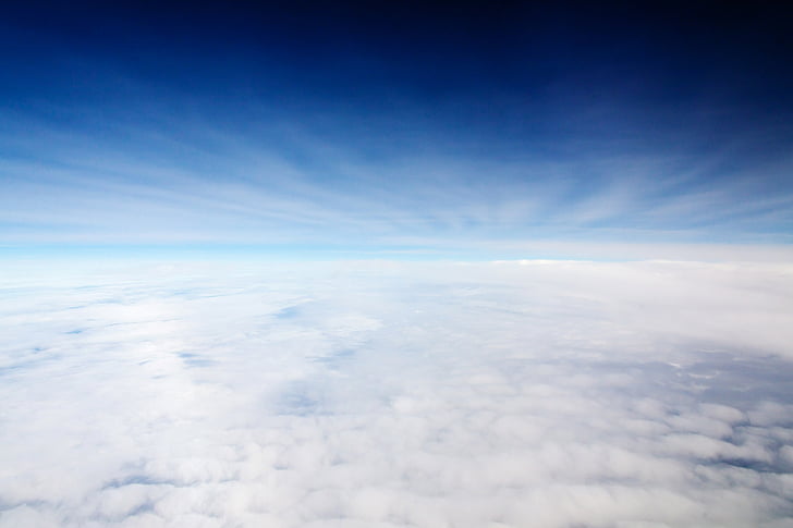 vyššie, letecký, vzduchu, atmosféra, pozadie, modrá, oblaky