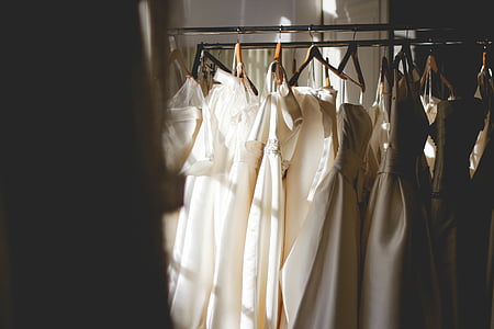 assorted, white, brown, shirts, hanging, rack, hanger