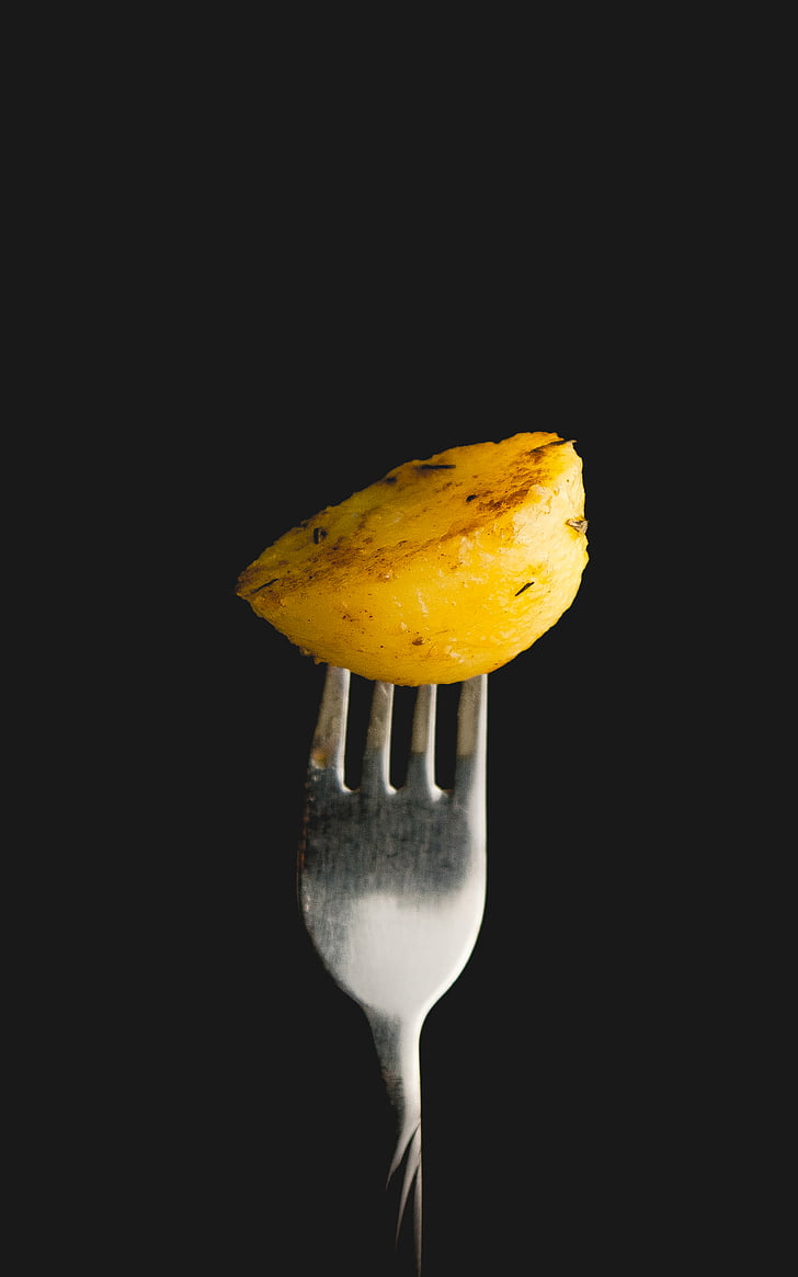 photo, fried, potato, stainless, steel, fork, food