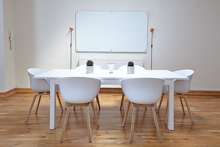 bianco, in legno, tavolo, sedie, Interno approvato, progettazione, tabelle