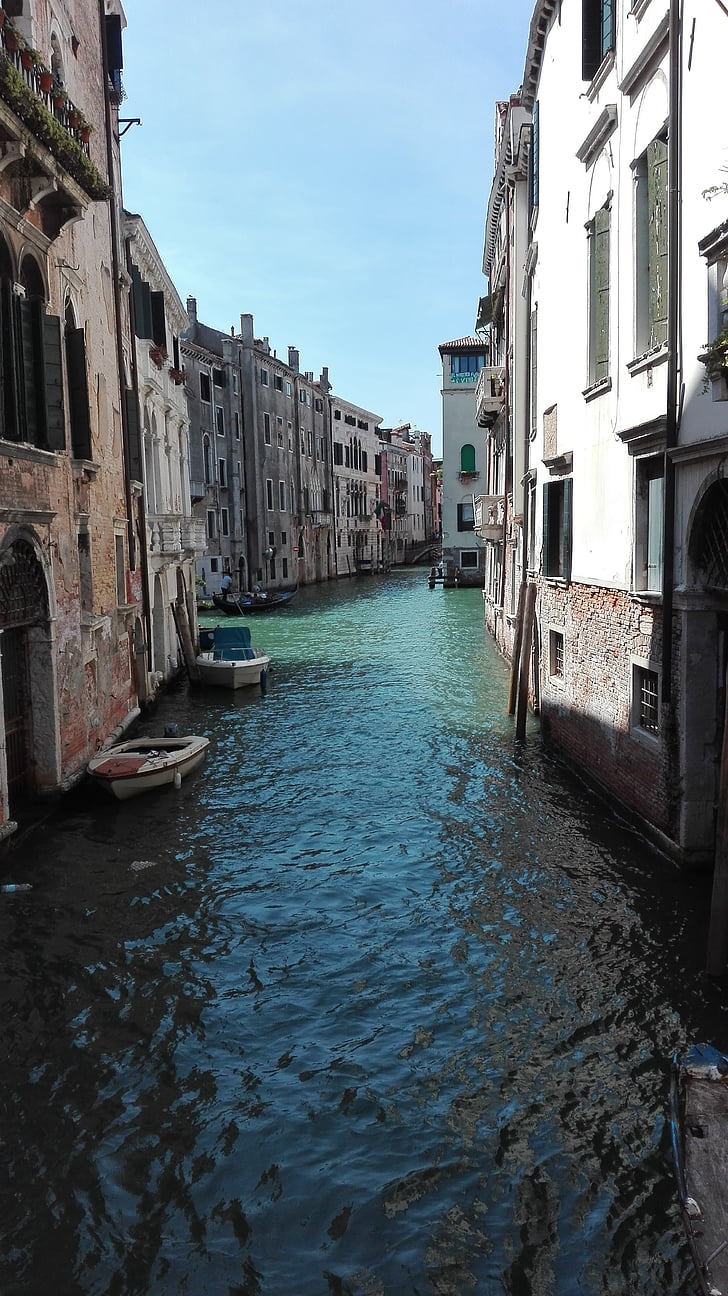 Venezia, båt, kanalen, solfylte