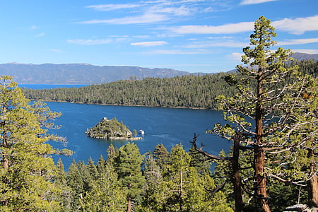 Lake tahoe, Emerald bay, víz, tó, sziget, táj, vadonban