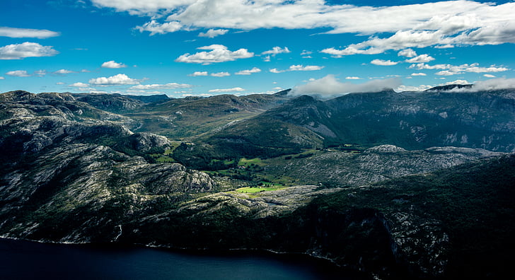 nature, landscape, water, mountains, sky, clouds, mountain