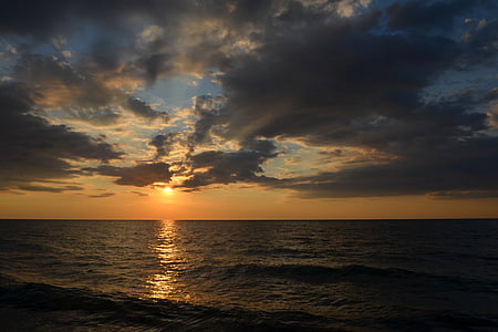 mar, puesta de sol, sol, Playa, posluminiscencia, agua, Estado de ánimo