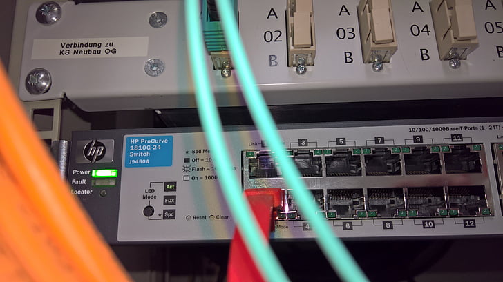síť, spínač, patch kabel, Ethernet, skleněné vlákno, síťové technologie, napájecí kabel