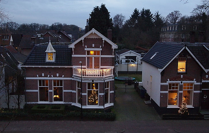 casas, histórico, ciudad, escena de la calle, paisaje urbano, Países Bajos, arquitectura