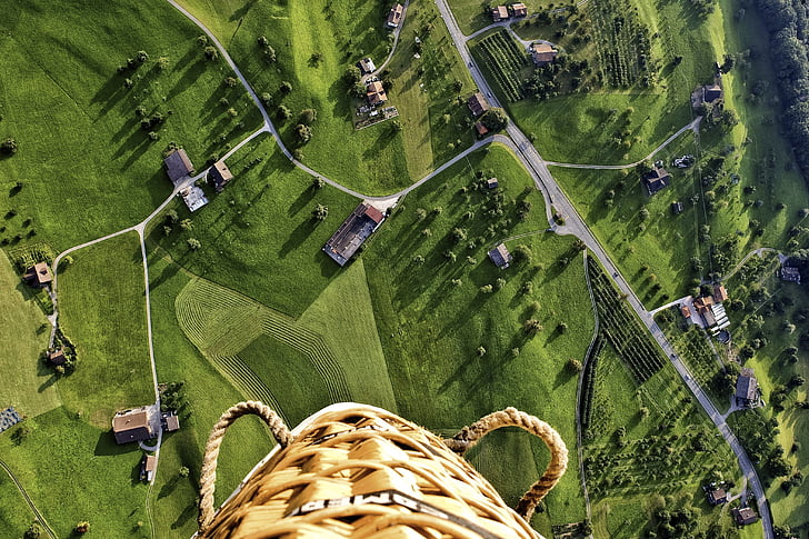 above, aerial shot, agriculture, basket, beautiful, bird's eye view, color