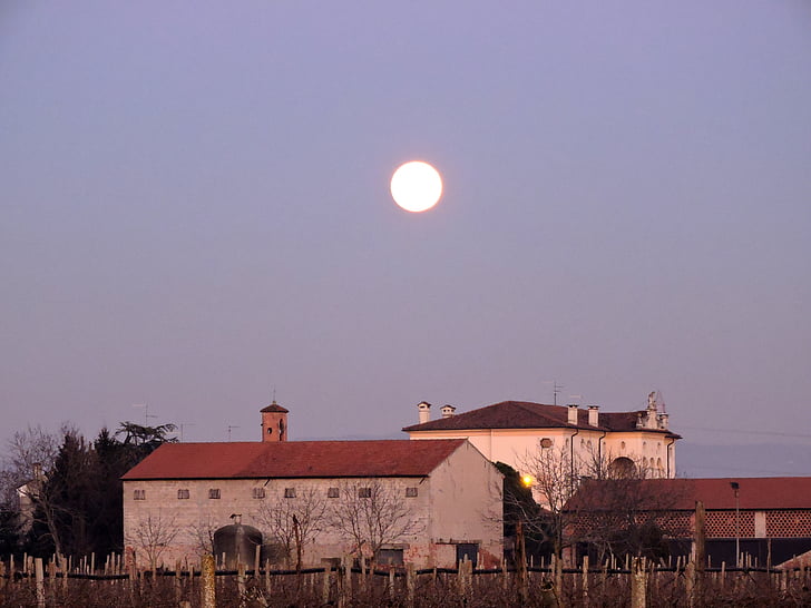 fuldmåne, hus, Borgo, Sky, flare, Luna, bygninger