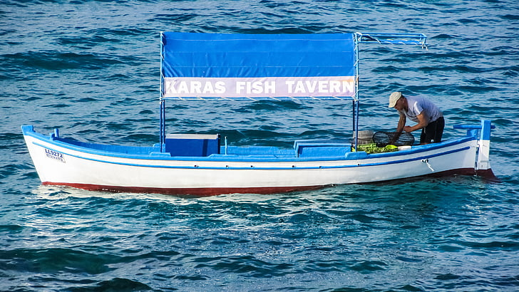 fiskebåt, traditionella, fiske, havet, fiskaren, Cypern