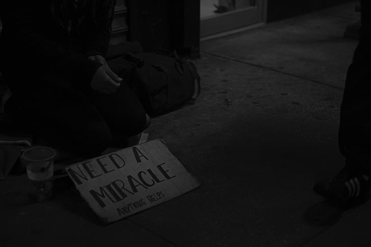 arme, mensen, dakloze, bedelaar, Straat, zwart-wit