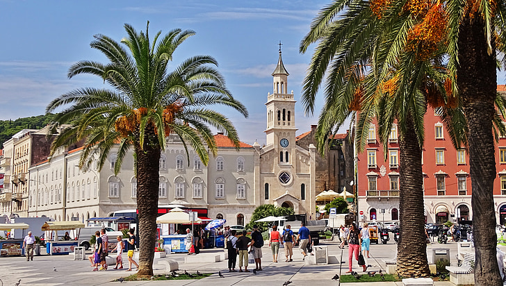 Chorvátsko, Split, staré mesto, Európa, letné, palmy