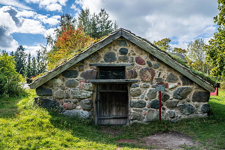Hut, Skansen, traditionella, hus, Sverige, Stockholm, Park