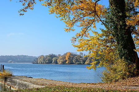 autunno, paesaggio, Chiemsee, Lago, acqua, natura, distante