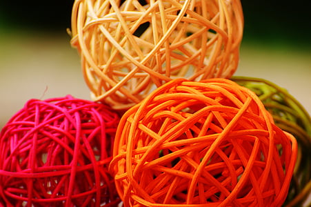 ボール, 木材, 三つ編み, 装飾, カラフルです, クラフト, 複数の色