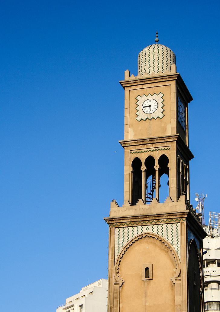 Architektūra, Marokas, Casablanca, pastatas, bokštas, laikrodis, laikrodžio bokštas