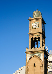 Architektur, Marokko, Casablanca, Gebäude, Turm, Uhr, Uhrturm