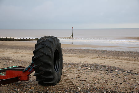 pneu na praia, à beira-mar, praia, pneumático, mar, areia, água
