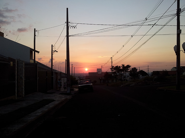 staden, Sunset city, solnedgång, Sol