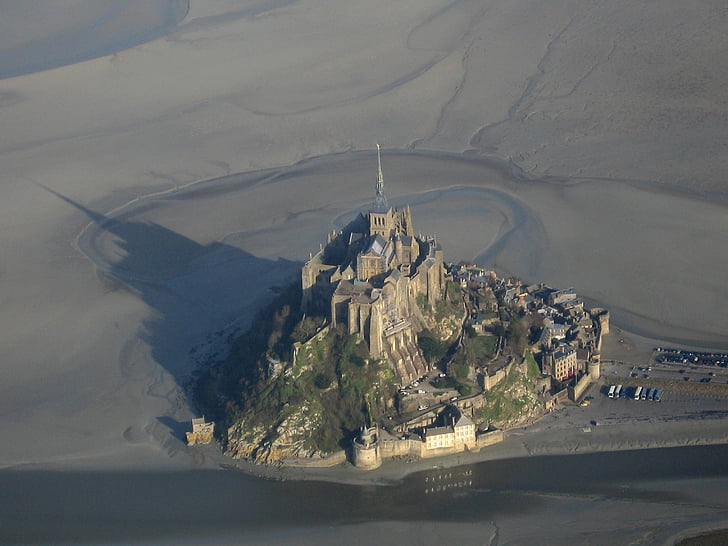 mont-st-michel, normandy, twilight, france, aerial View, church, architecture