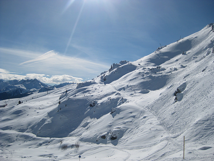 Alpės, sniego, slidinėjimo, Mayrhofen, Zillertal, Austrija, žiemą