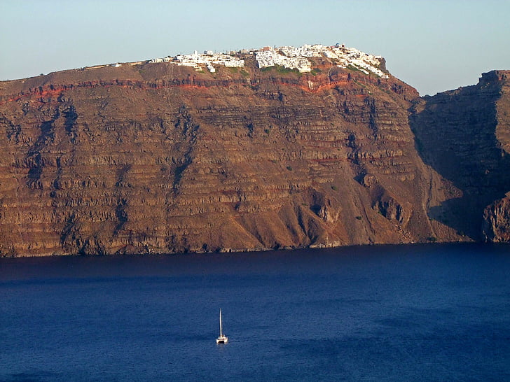 vora de cràter, Mar, Santorini, Grècia, Cíclades, vacances, Turisme