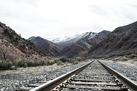 ferrovia, montagne, partito, coperto, neve, giorno, natura