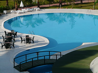 pool, water, sun loungers, swim, blue, azur, cool