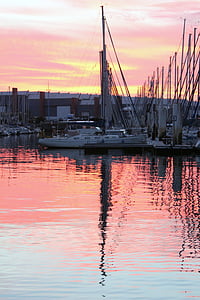 yacht, reflection, cherbourg, france, dusk