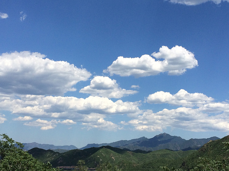 blue sky and white clouds, mountain, the scenery