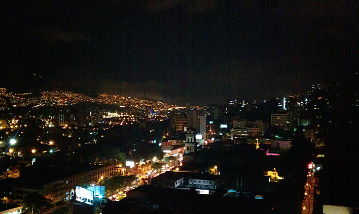 Medellín, Colombia, kveld scene, Panorama, arkitektur, skyline, byen