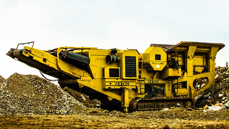 Crusher, zware machine, geel, apparatuur, bouw, machines, bulldozer