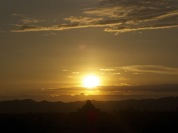 Burma, Bagan, Sunset, solen, Sky