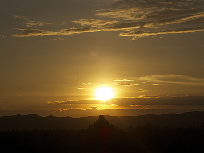 Birmània, Bagan, posta de sol, sol, cel