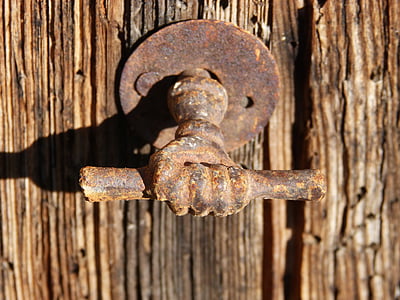 door, handle, old, vintage, iron, wood