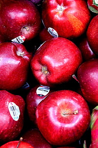 maçãs, maçãs vermelhas, frutas, frutas, sortimento, exibir, colorido