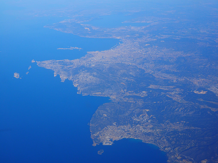 Letecký pohľad, luftbildaufnahme, Marseille, Cassis, La ciotat