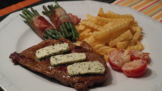 hátszínszelet, steak, bab, szalonna, zöld, élelmiszer, szakács
