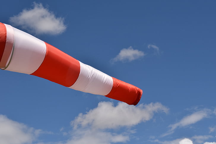 wind, sky, clouds, airport, wind direction, wind sock, red