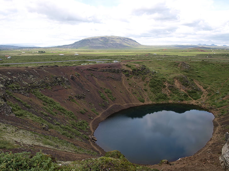 кратера езеро, вулканизъм, Исландия, пейзаж, езеро, вулкан, Вулканичен кратер