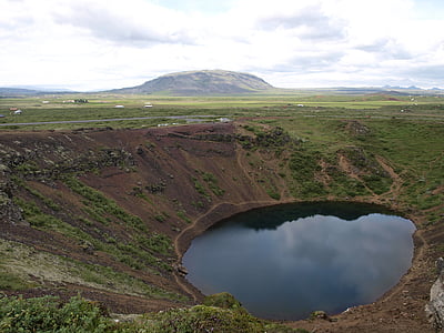 Kráterové jezero, vulkanismus, Island, krajina, jezero, sopka, vulkanický kráter