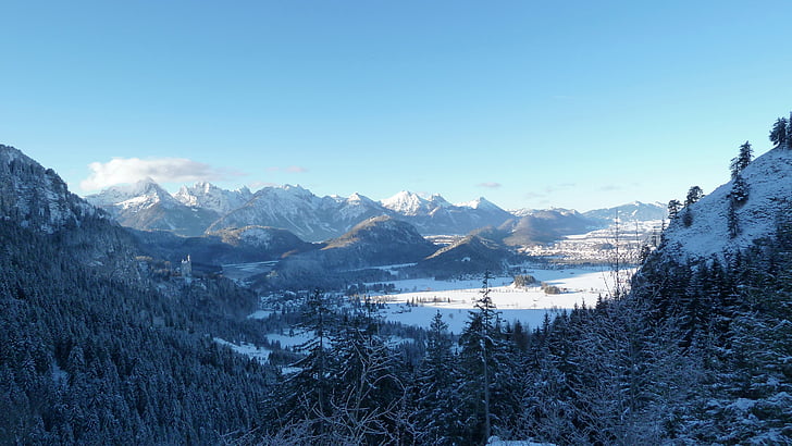 Allgäu, Füssen, zimowe, wędrowaniem backcountry, śnieg, panoramy, Widok