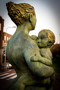 kunst, barn, familie, mor, mor, overordnede, statuen