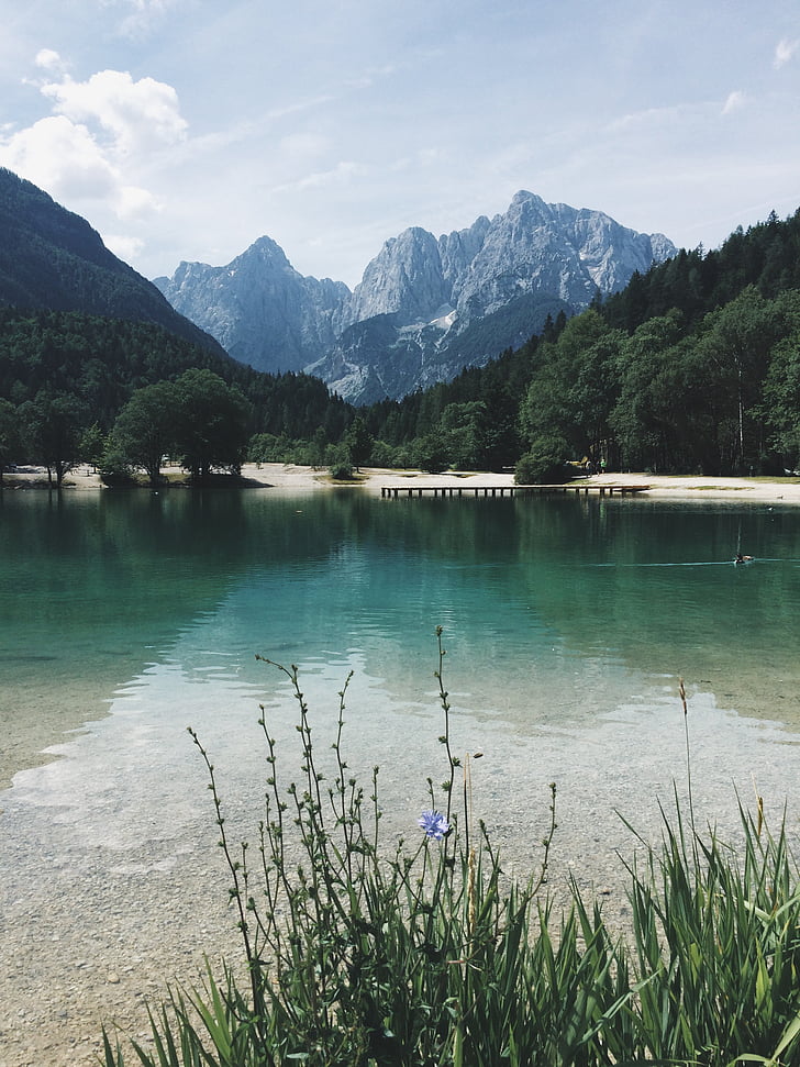 Lac, montagnes, claire, frais, transparent, calme, réflexion
