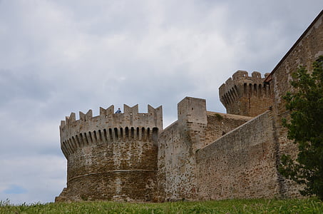 Historiquement, bâtiment, tour de défense, créneaux, Toscane, bâtiment historique, architecture