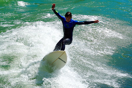 vattensporter, vågor som surfing, surfing, Surf, River surfing, hoppa, havet