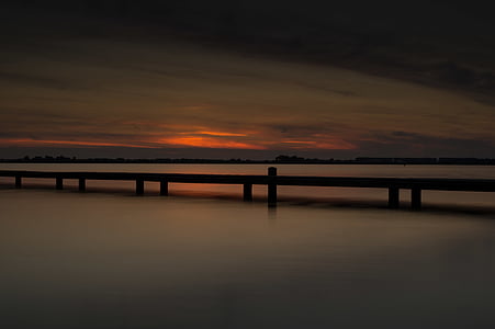 Schwarz, aus Holz, Dock, Sonnenuntergang, Pier, Wasser, See
