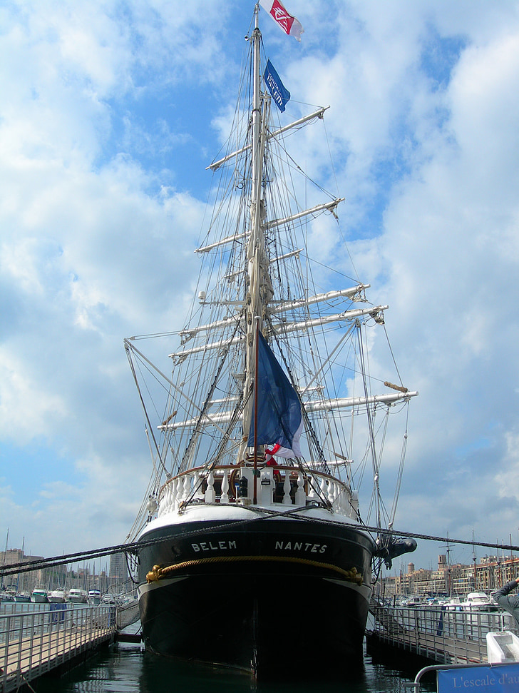sailboat, marseille, port, three-masted, france, mediterranean, sailing the belem