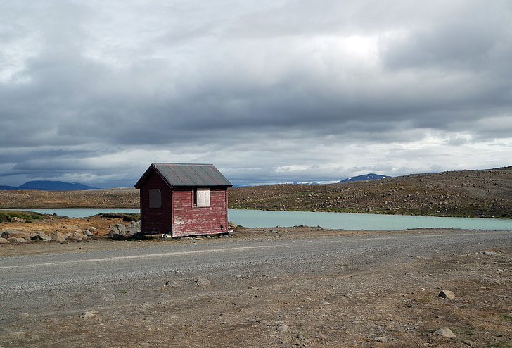 iceland, lake, blue, cabin, land, landscape, water