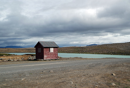 Islandia, Jezioro, niebieski, kabiny, gruntów, krajobraz, wody